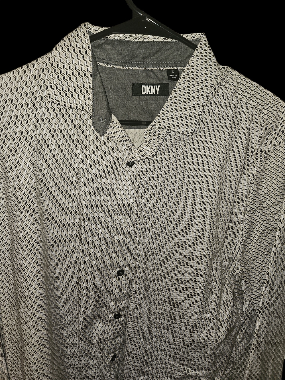 DKNY Men's Black and White Geometric Button-Down Shirt